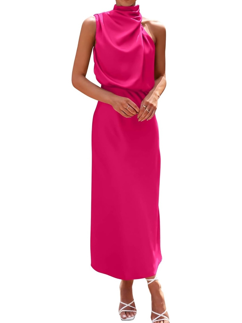 PRETTYGARDEN Sleeveless Satin Rose Red Maxi Dress